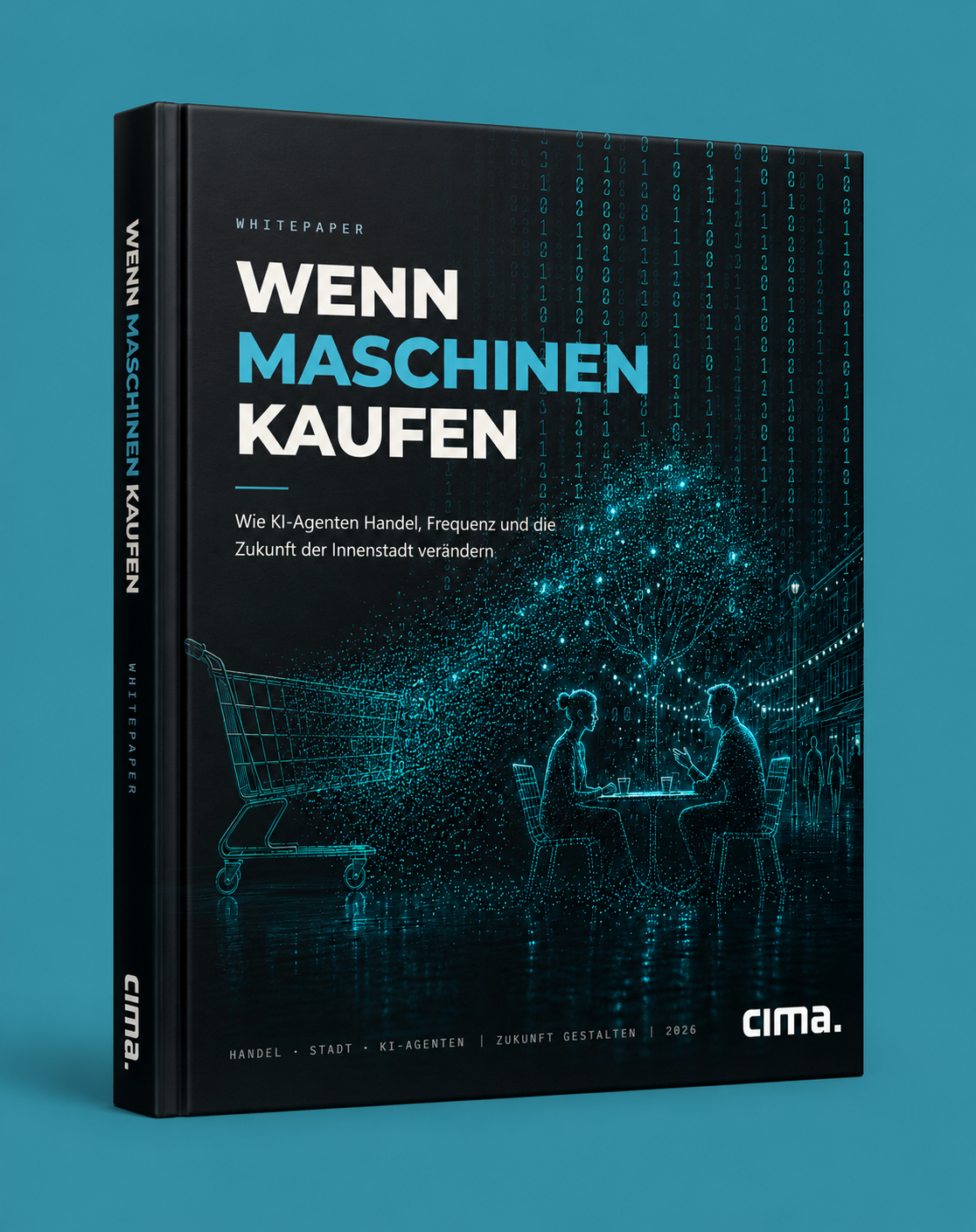 Buch-Mockup des Whitepapers „Wenn Maschinen kaufen“ – Hardcover der cima