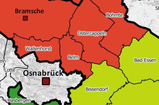 Osnabrück, Landkreis: Abgrenzung der mittelzentralen Kongruenzräume