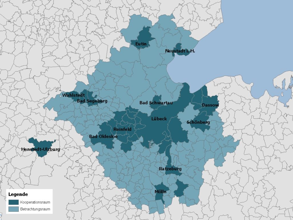 Mitgliedskommunen des Einzelhandelsforums und ergänzender Betrachtungsraum